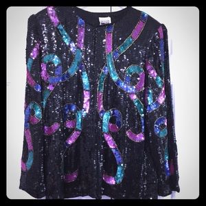 Leslie Fay handmade sequins luxury jacket sz L